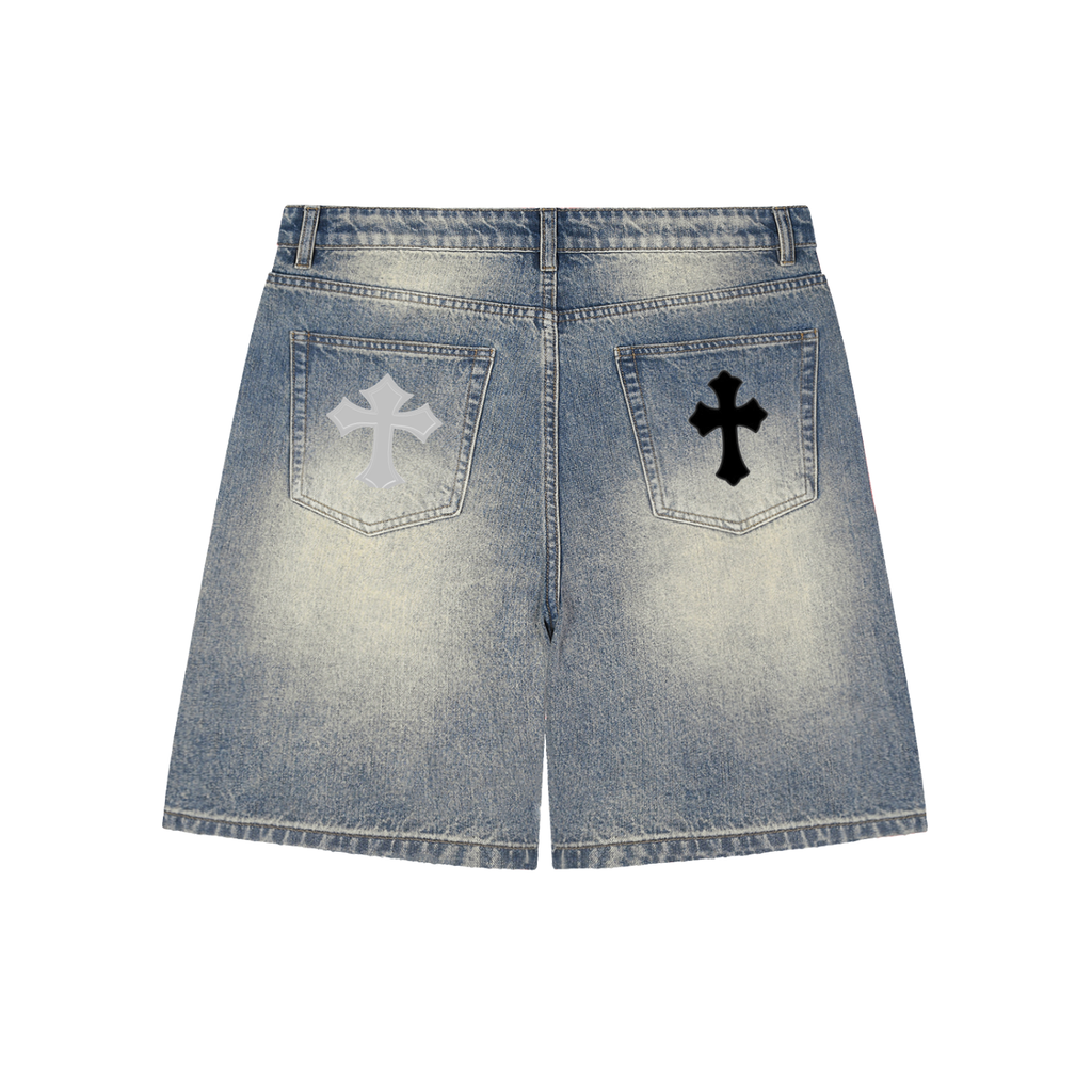 Faded Distressed Baggy Denim Shorts
