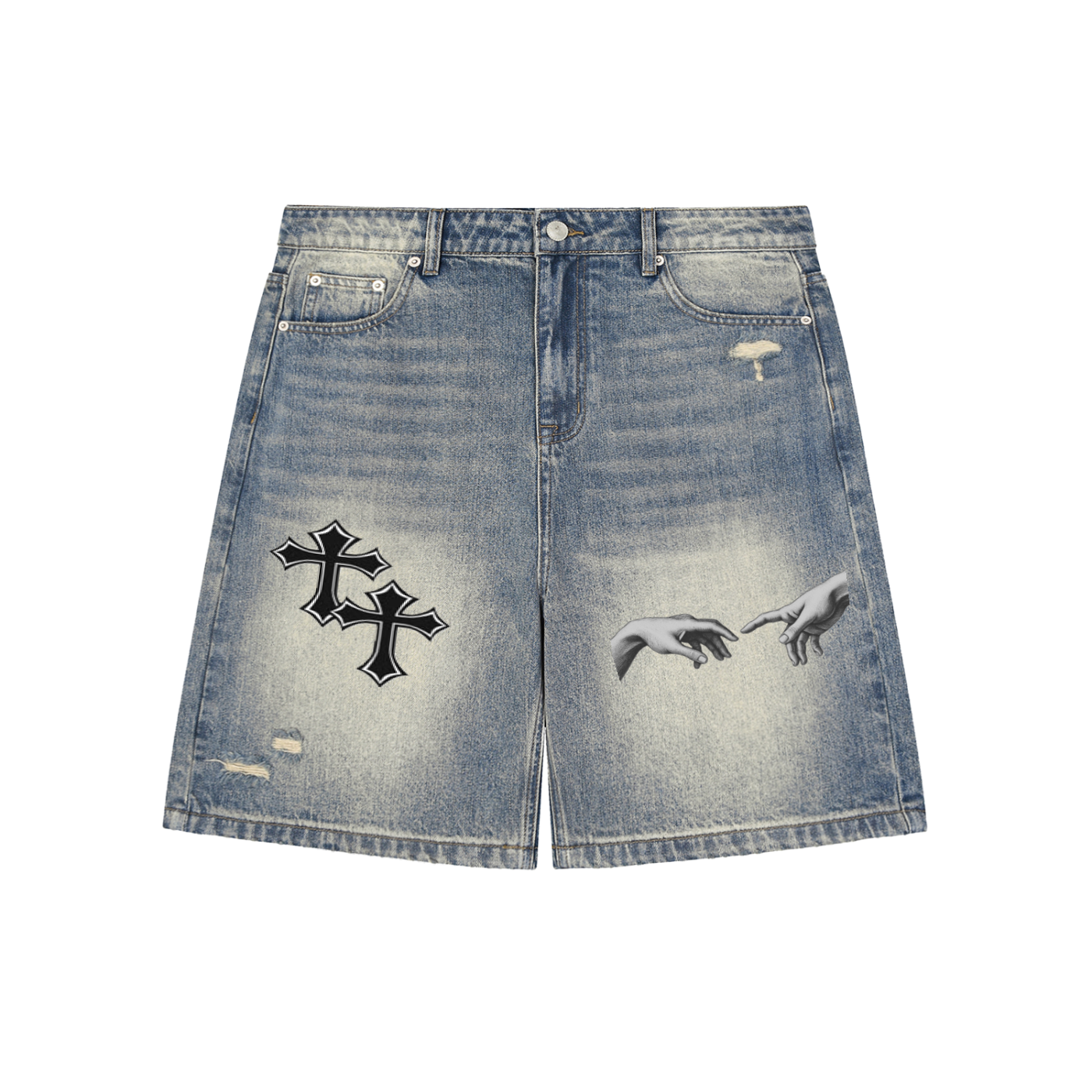 Faded Distressed Baggy Denim Shorts